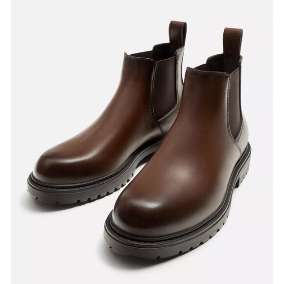 ZARA Men’s Chunky Sole Chelsea Boots Ombré Brown Size 12 EU 45 2010/320/700 - Picture 1 of 11